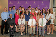The University of Scranton has awarded 19 members of its Class of 2016 four-year, full-tuition Presidential Scholarships. From left, seated with University of Scranton President Kevin P. Quinn, S.J. are, Alison Gohn; Daniel Clark, Jr.; and John Clark. Standing, from left are Ralph Petagna, Jr.; Norman Frederick, Jr.; Corey Wasilnak; Tricia Leavy; Andrew Hill; Marisa Riley; Shayne Wierbowski; Cecilia Strauch; Jessica Lavery; Christopher Kilner; Julie Dragonetti; Margaret Capooci; Sara Chapin and Krista Ziegler. Absent from photo are Christopher Musto and Vhalla Otarod.